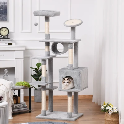 PawHut Tiragraffi 60cm x 50cm x 165cm Grigio, Beige