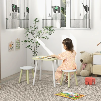 ZONEKIZ Set Tavolo e Sedie per Bambini 3Pz in MDF e Legno di Pino