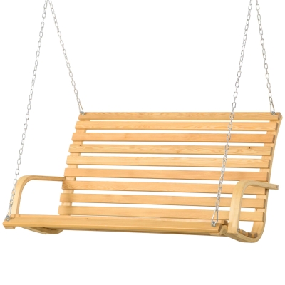 Outsunny Banc Balancelle Bois 2 Places Chaînes Naturel