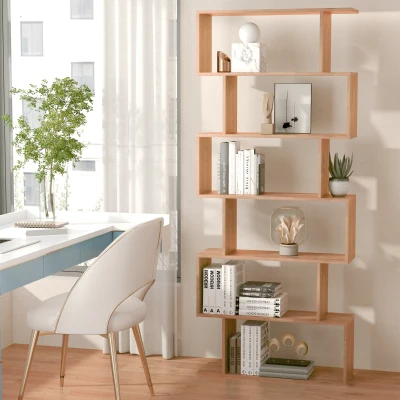 HOMCOM Bücherregal Wandregal Raumteiler mit 6 Fächern Standregal Aktenregal Ahorn L80 x B23 x H192 cm