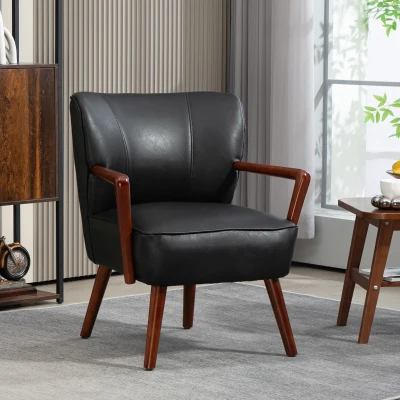 HOMCOM Akzentsessel, breiter Sitz, Lederoptik, Holzrahmen, bis 120 kg, 67x77x80 cm, Schwarz