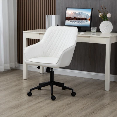 Vinsetto Silla de Oficina Basculante de Cuero PU con Altura Ajustable para Dormitorio Estudio 59x60x90-100 cm Blanco