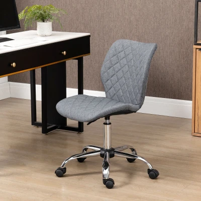 Vinsetto Armless Swivel Office Chair Grey Linen Fabric