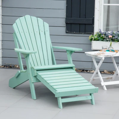 Outsunny Adirondack Stuhl Klappbar Adirondack Chair aus Holz Outdoor Gartenstuhl mit Fußstütze Hoher Rücken- und Armlehnen Balkonstuhl Gartensessel für Garten, Balkon 78 x 140 x 94cm Grün