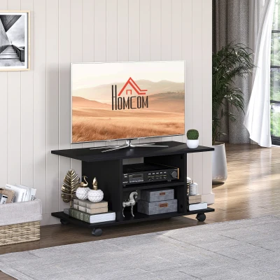 HOMCOM Modern TV Cabinet Stand Black with Storage Shelves