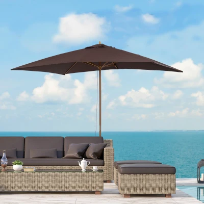 Outsunny Wooden Garden Parasol Dark Coffee 2x3m