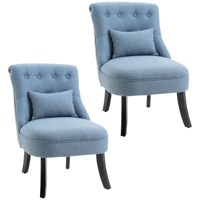 HOMCOM Fabric Tub Chair Set of 2 Solid Wood Blue