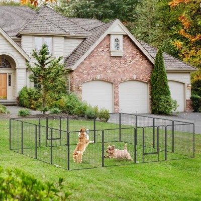 PawHut Heavy Duty Puppy Playpen 16 Panels Grey