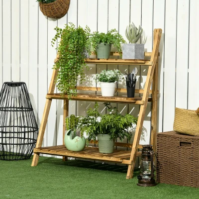 Outsunny Wooden Folding Flower Pot Stand 3 Tier 80x37cm