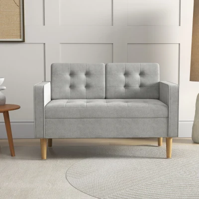 HOMCOM 2 Seater Sofa Tufted Cotton Storage Light Grey 117cm