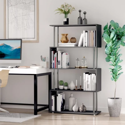 HOMCOM Standregal 4 Fächer Raumteiler Eckregal Wandregal Büroregal Schwarz 80x30x145 cm