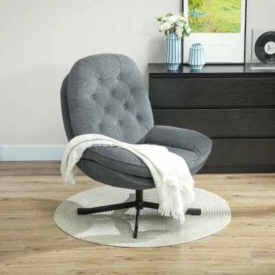 HOMCOM Swivel Armchair Wide Padded Seat Grey