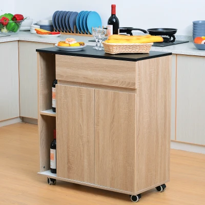 HOMCOM Carro de Cocina Carrito Servir Multiusos Estantería Carrito Auxiliar con Ruedas para Baño Dormitorio con Estante Cajón Armario 78x39,5x88,5 cm