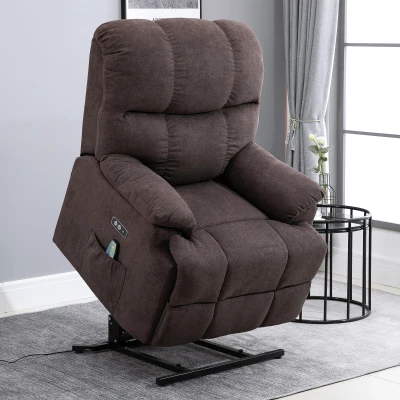 HOMCOM Relaxsessel mit Aufstehhilfe, 160° verstellbare Rückenlehen, Massage- und Wärmefunktion, 83 cm x 95 cm x 105 cm, Braun