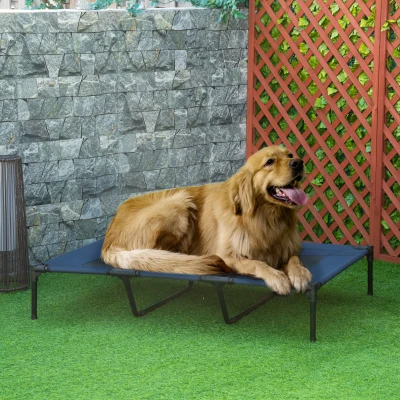PawHut Lit XXL Surélevé Chien Chat Bleu 122x92x23cm