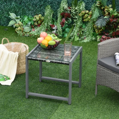 Outsunny Rattan Side Table Outdoor Patio Wicker 2-Tier