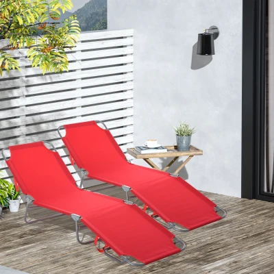 Outsunny Transat Pliable Métal Polyester Rouge Multipositions