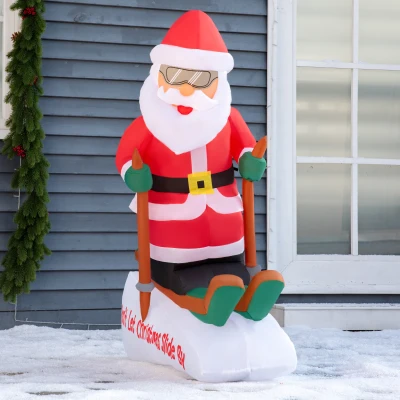HOMCOM Babbo Natale sugli sci 85cm x 45cm x 124cm Verde, Rosso, Bianco, Nero