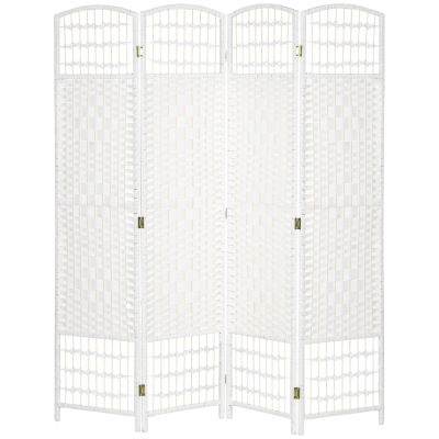 HOMCOM Paravent 4 Panneaux Bois Blanc 160x170cm