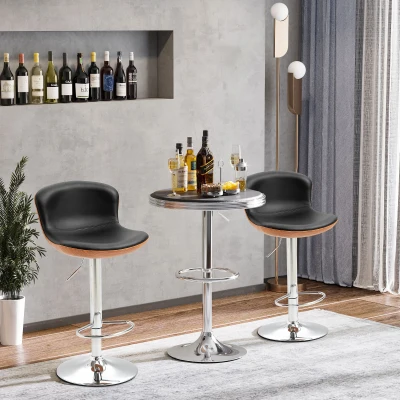 HOMCOM 2 Tabourets Bar Pivotants Hauteur Réglable Noir Bois