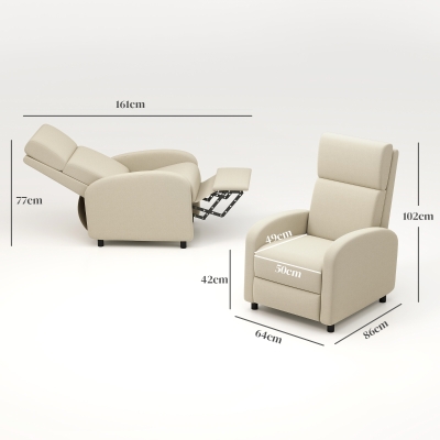 HOMCOM Sillón Relax Reclinable hasta 160° Sofá Reclinable Moderno con Reposapiés Soporta hasta 120 kg 64x86x102 cm Crema(m-3)