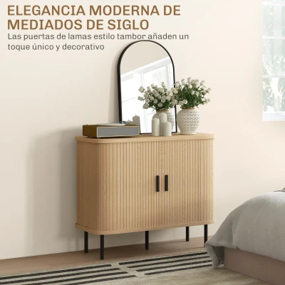 HOMCOM Aparador Vintage Mueble Buffet con 2 Puertas Correderas de Tambor Tipo Persiana 90x40x75 cm Roble y Negro(m-4)