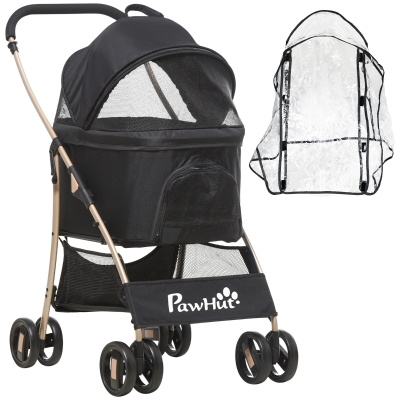 PawHut 3-in-1 Pet Stroller Black with Rain Cover & Storage