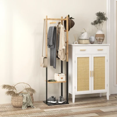 HOMCOM Portant Vêtements Bambou avec Tringle et Étagères