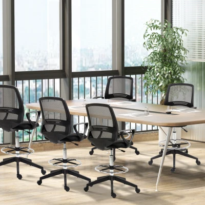 Vinsetto Ergonomic Drafting Chair with Footrest, Set of 5