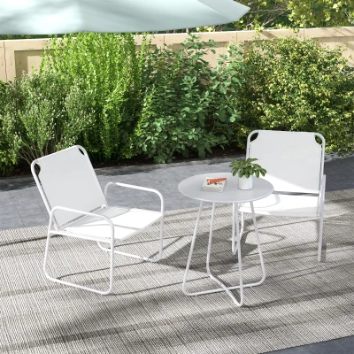 Outsunny Conjunto de Muebles de Jardín de 3 Piezas con Marco de Acero Reposabrazos y Almohadillas Ajustables para los Pies Blanco
