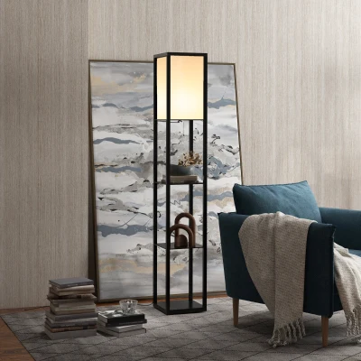 HOMCOM 3-Tier Floor Lamp with Shelf 160cm Black