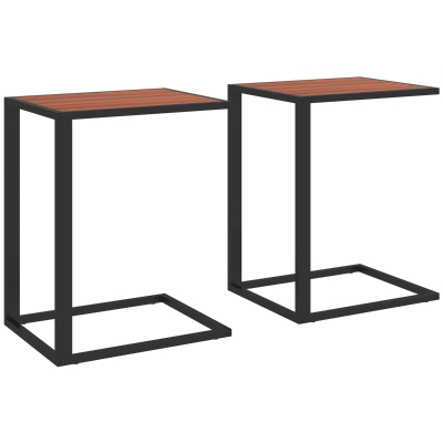HOMCOM C-Shaped Sofa End Table Set of 2 Walnut & Black