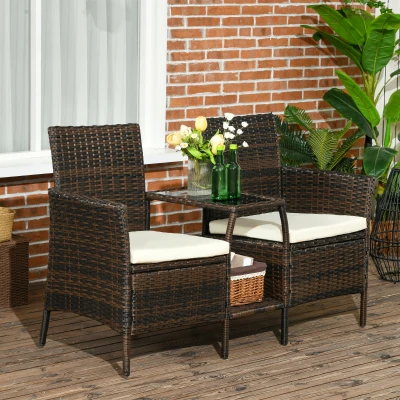 Outsunny Set da Giardino in Rattan con 2 Sedie Tavolino da Caffè