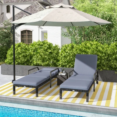 Outsunny Wicker Sun Lounger Set of 2, Adjustable Dark Grey