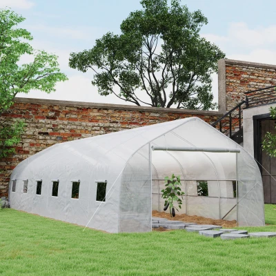 Outsunny Serre Tunnel Grande Taille 8x3x2m Acier PE Blanc