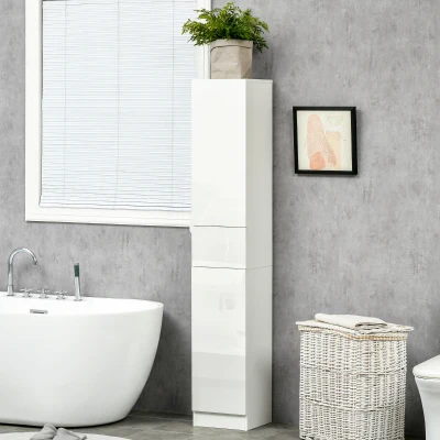 kleankin Colonna Bagno con 2 Armadietti e Cassetto Bianco Lucido