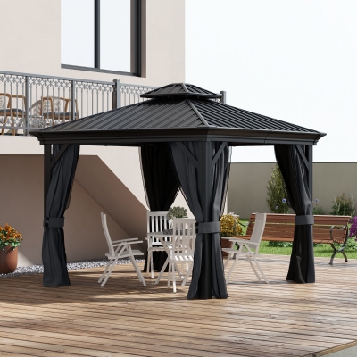 Outsunny Hardtop Gazebo Aluminium Dark Grey 3.65x3m