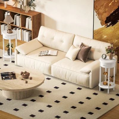 HOMCOM Set 2 Comodini con Cassetto e Ripiano in Legno Bianco