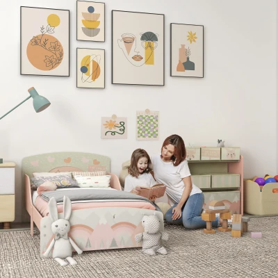 ZONEKIZ Toddler Bed Frame with Storage Shelf Pink