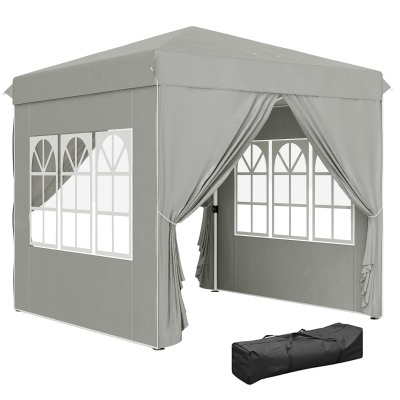 Outsunny Gazebo da Giardino Pop Up con 2 Finestre Grigio Chiaro