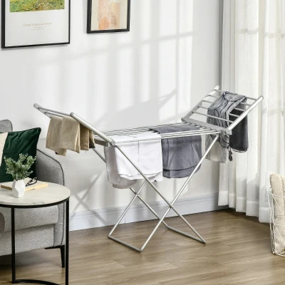 HOMCOM Electric Heated Indoor Clothes Dryer Rack Silver