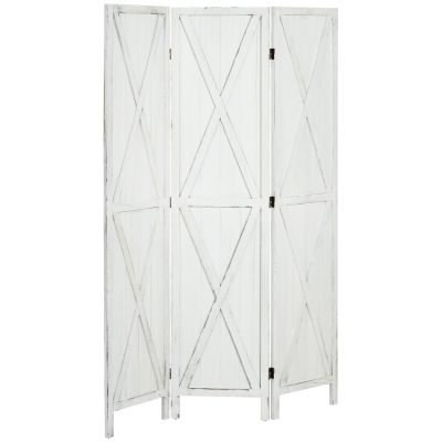 HOMCOM Paravent 3 Panneaux Bois Blanc Vieilli 120x170cm