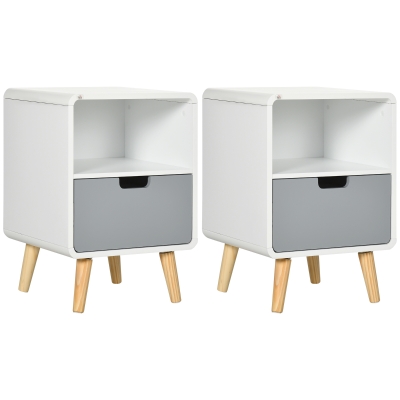 HOMCOM Wooden Bedside Table Set of 2 Scandinavian Style