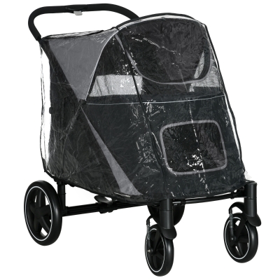 PawHut Pet Stroller 4 Wheel Rain Cover Medium Large Dogs Black