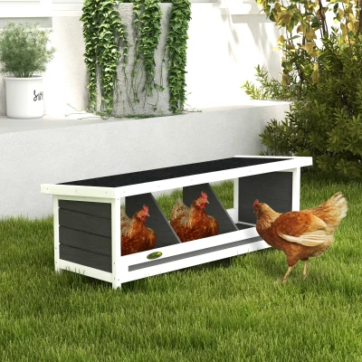 PawHut Pondoir Poules 3 Emplacements Toit Asphalte Gris Noir