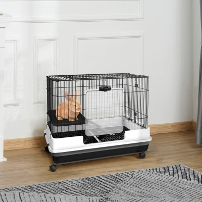 PawHut Gabbia per piccolo animale 81.2cm x 52.7cm x 66cm Nero, Grigio, Bianco
