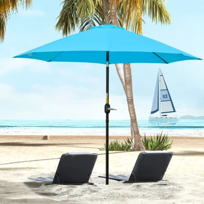 Outsunny 2.6M Patio Parasol Blue Tilt Canopy with Crank