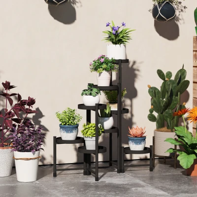 Outsunny Étagère Plantes 8 Niveaux Acier Pliable Noir