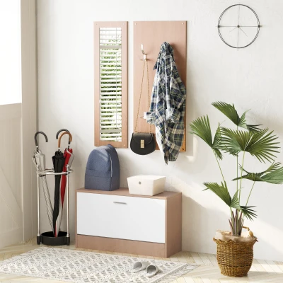 HOMCOM Set mobile da ingresso 80cm x 27cm x 46.5cm Color legno, Bianco
