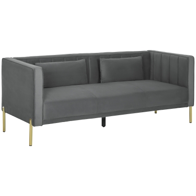 HOMCOM Canapé 3 Places Velours Capitonné Gris Salon/Bureau